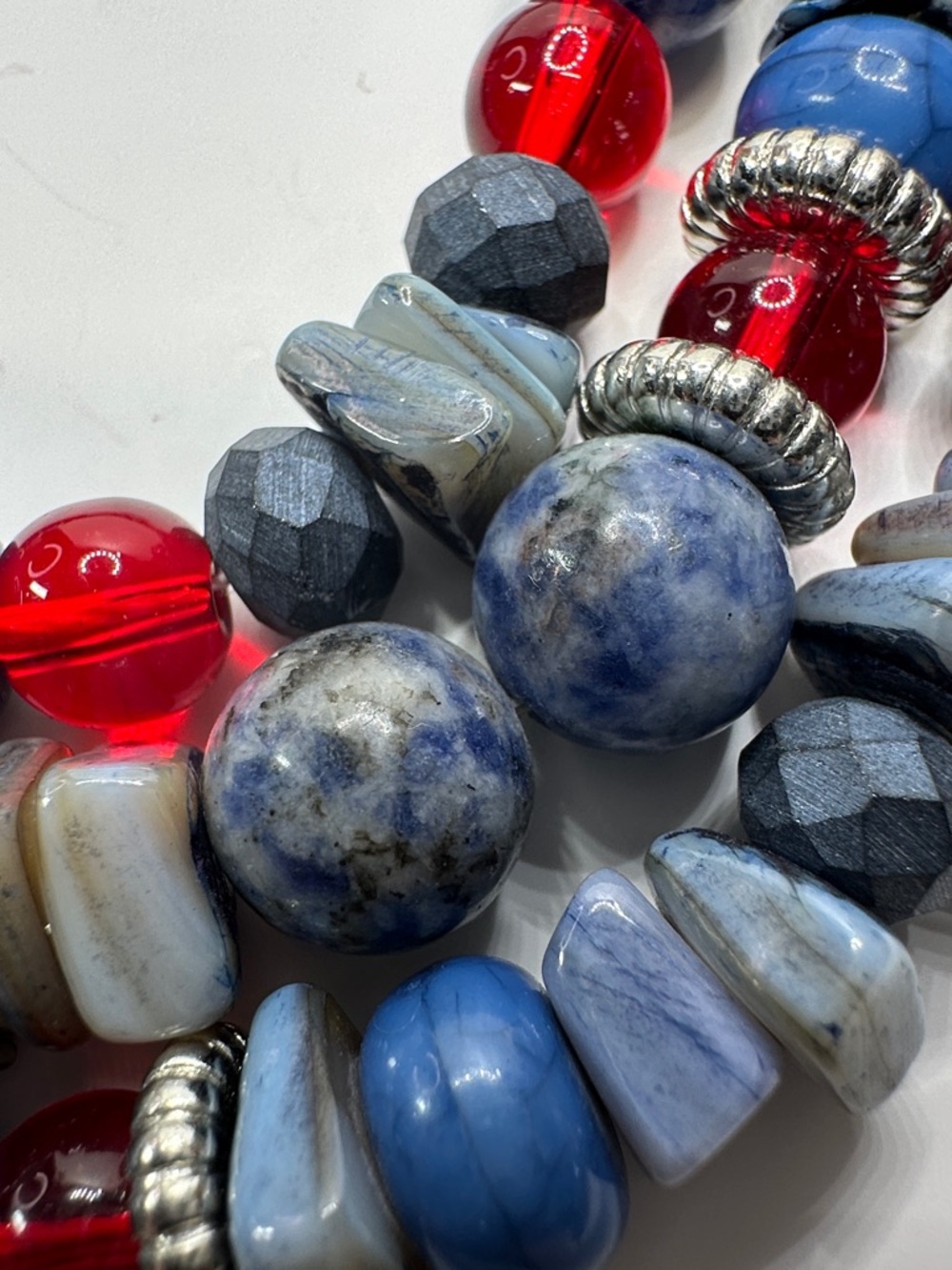 Cato Multi Strand Necklace Bracelet Set Sodalite Shell Red Leather 4th Of July - Picture 8 of 13